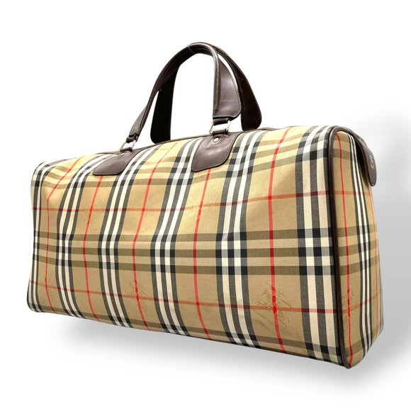 BURBERRY Boston Bag in Nova Check Shadow Horse Pattern, Beige/Brown Canvas an... - Picture 1 of 16